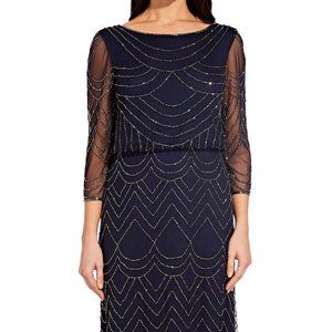 Beaded Blouson Dress with Three Quarter Sleeves